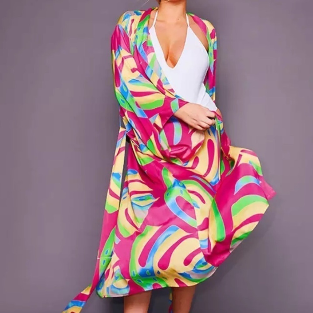 Bohemian Casual Long Kimono Duster Cardigan Lounging Beach Coverup